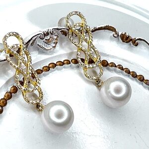 Handmade Freshwater Pearl Premium Edision Pearl Crystal Earrings S925 SS Posts
